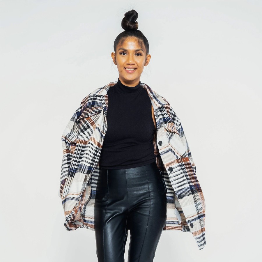 Outerwear & Vests | * Ashley By 26 International Plaid Shacket Cream/Multi