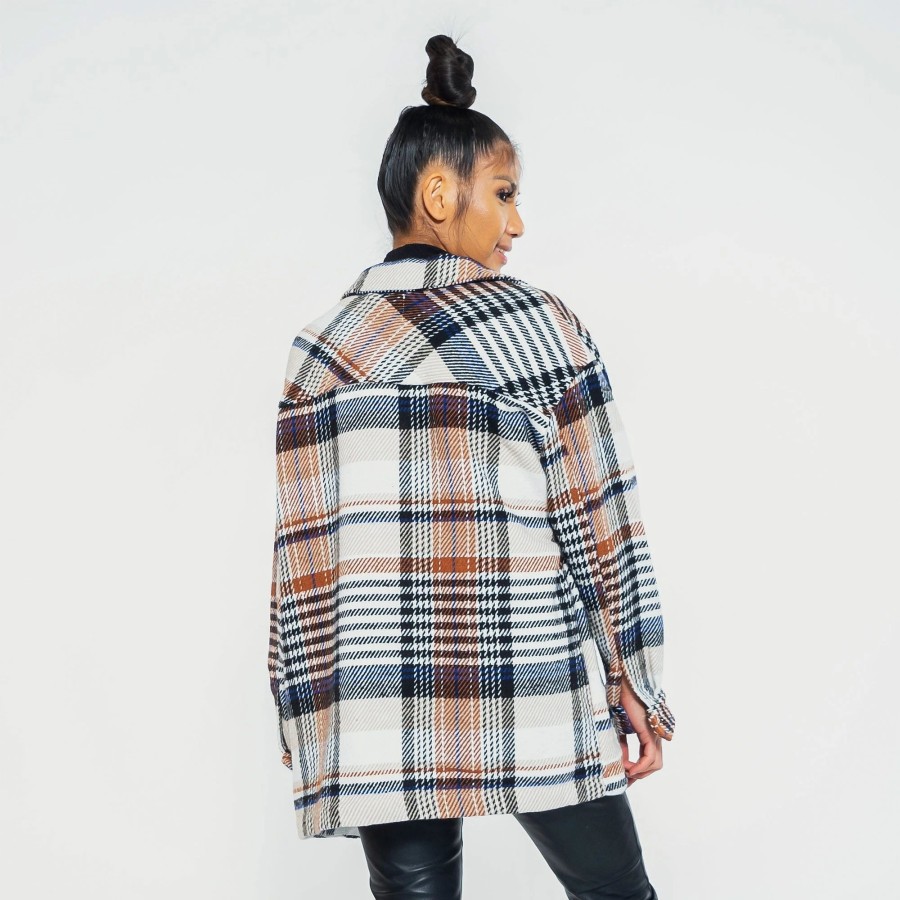 Outerwear & Vests | * Ashley By 26 International Plaid Shacket Cream/Multi