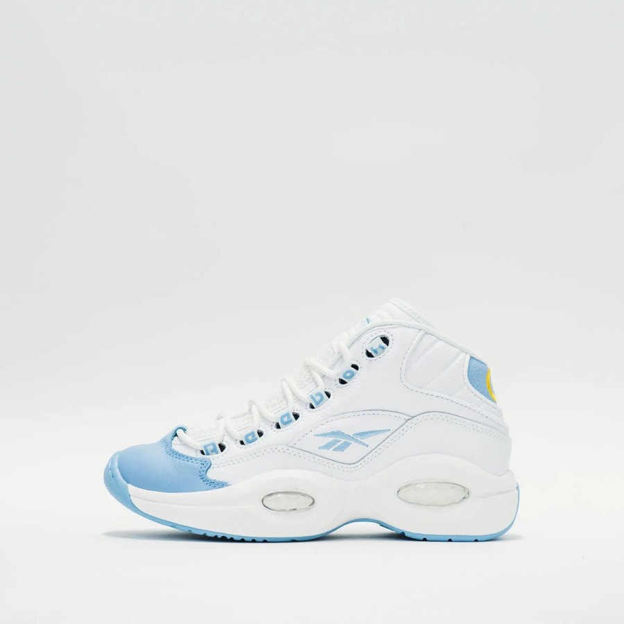 Big Kids | * Reebok Question Mid (Big Kids) Ftwr White/Fluid Blue/Toxic Yellow