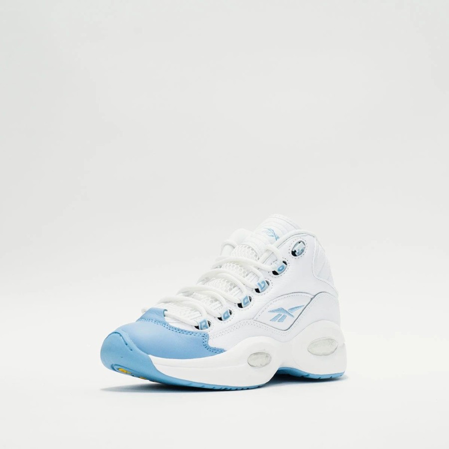 Big Kids | * Reebok Question Mid (Big Kids) Ftwr White/Fluid Blue/Toxic Yellow